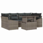 Gartensofa-set mit Speicher mit Kissen 7 pcs Grau Poly-Rattan
