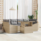 Garten-Sofa-Set mit Kissen 7 pcs Beige und Hellgrau Poly-Rattan