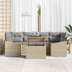 Garten-Sofa-Set mit Kissen 7 pcs Beige und Hellgrau Poly-Rattan