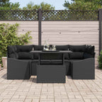 Garten-Sofa-Set mit Kissen 7 pcs Schwarz Poly-Rattan