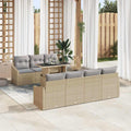 Gartensofa-set mit Kissen 8 pcs Beige und Hellgrau Poly-Rattan
