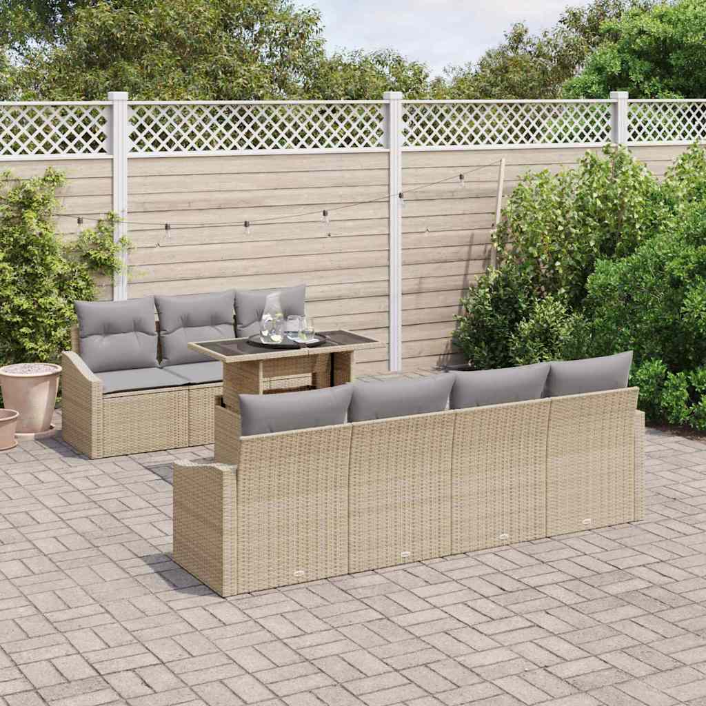 Gartensofa-set mit Kissen 8 pcs Beige und Hellgrau Poly-Rattan