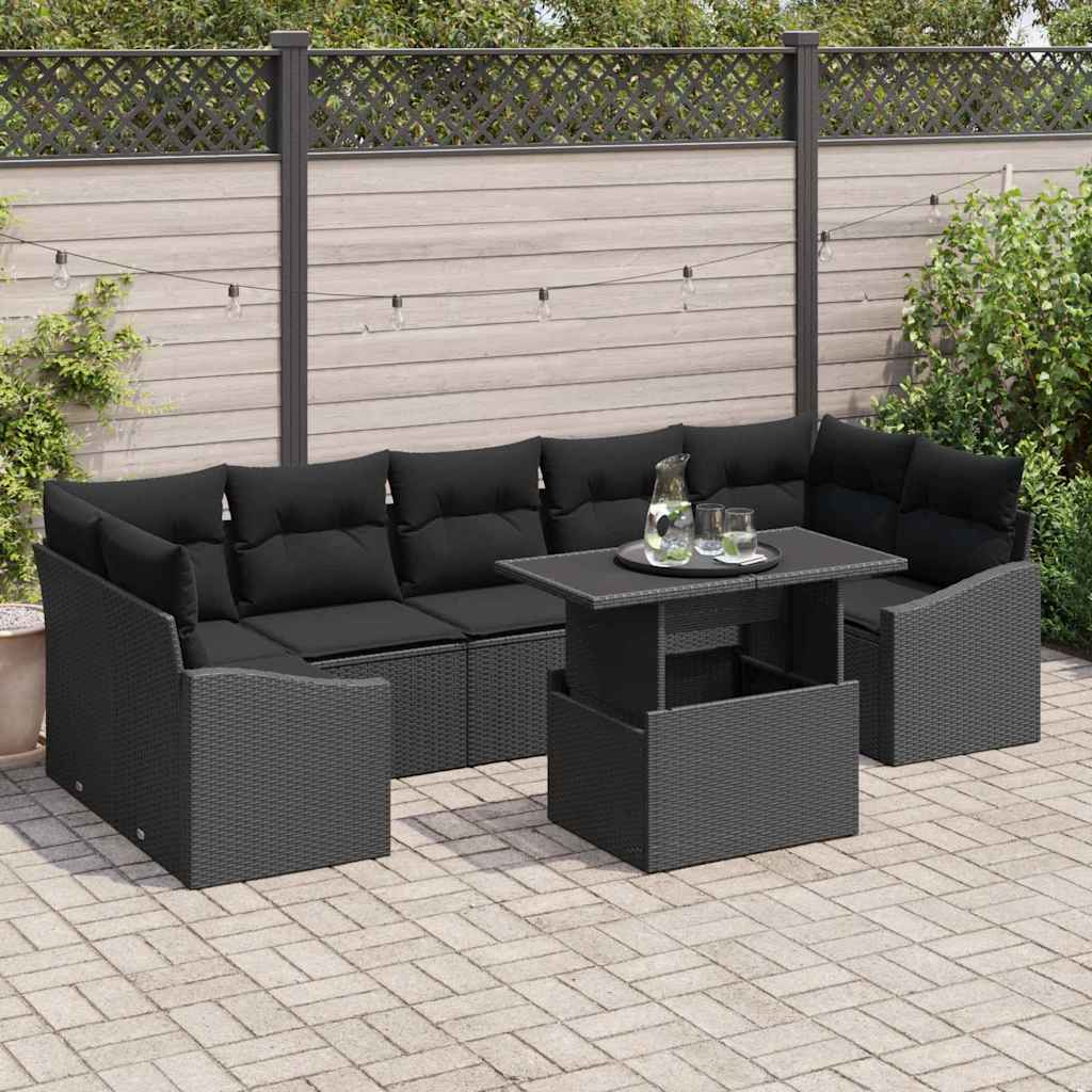 Garten-Sofa-Set mit Kissen 8 pcs Schwarz Poly-Rattan