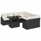 Gartensofa-set mit Kissen 9 pcs Schwarz und Creme Poly-Rattan