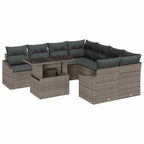Gartensofa-set mit Kissen 9 pcs Grau Poly-Rattan