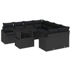 Gartensofa-set mit Kissen 9 pcs Schwarz Poly-Rattan