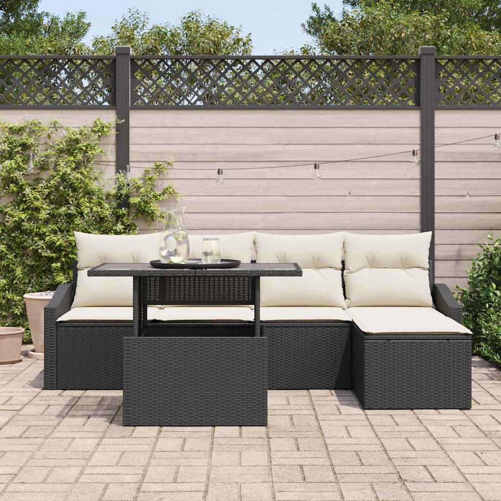 Garten-Sofa-Set mit Kissen 6 pcs Schwarz und Creme