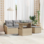 Gartensofa-set mit Kissen 6 pcs Beige und Hellgrau Poly-Rattan