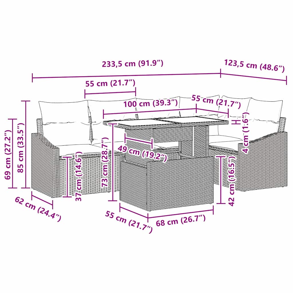 Garten-Sofa-Set mit Kissen mit Speicher 6 pcs Braun und Creme