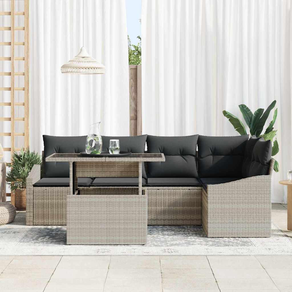 Garten-Sofa-Set mit Kissen mit Speicher 6 pcs Hellgrau