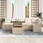 Gartensofa-set mit Kissen 7 pcs Beige und Creme Poly-Rattan