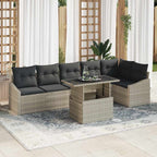 Gartensofa-set mit Kissen 7 pcs Hellgrau Poly-Rattan