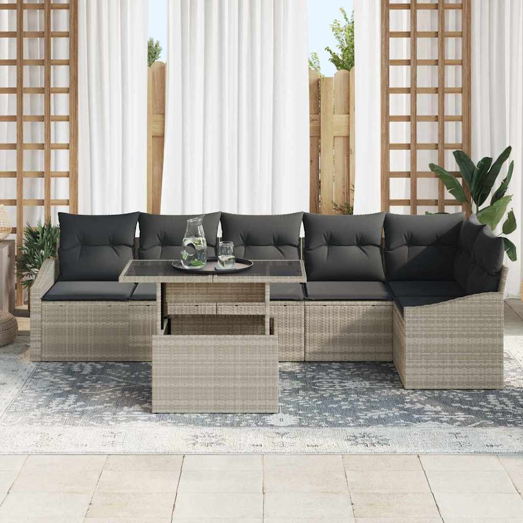 Gartensofa-set mit Kissen 7 pcs Hellgrau Poly-Rattan