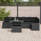 Gartensofa-set mit Kissen 7 pcs Schwarz Poly-Rattan