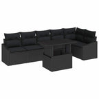 Gartensofa-set mit Kissen 7 pcs Schwarz Poly-Rattan