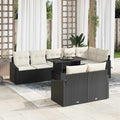 Gartensofa-set mit Kissen 9 pcs Schwarz und Creme Poly-Rattan