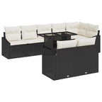 Gartensofa-set mit Kissen 9 pcs Schwarz und Creme Poly-Rattan