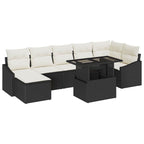 Gartensofa-set mit Kissen 8 pcs Schwarz und Creme Poly-Rattan