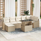Gartensofa-set mit Kissen 8 pcs Beige und Creme Poly-Rattan