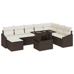 Sofa Set mit Kissen 9 pcs Braun und Creme Poly-Rattan
