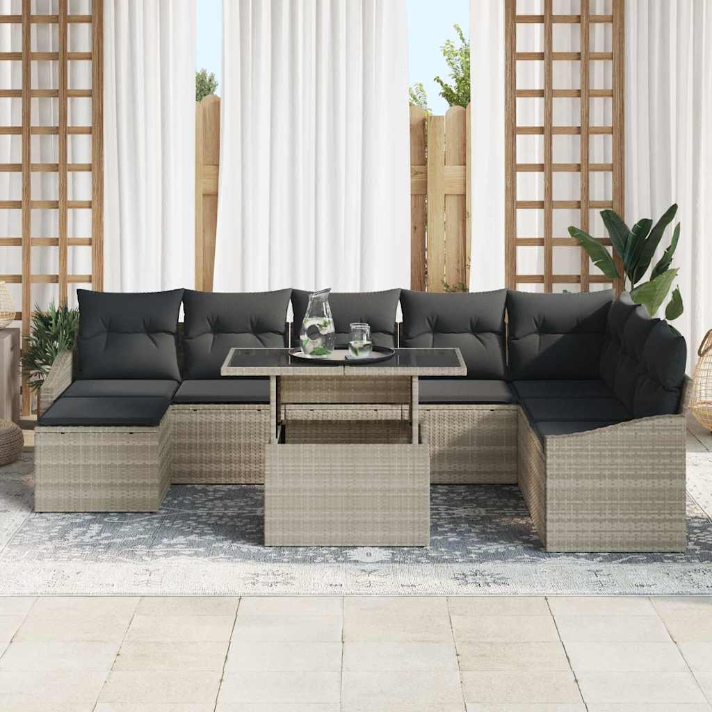 Sofa Set mit Kissen mit Speicher 9 pcs Hellgrau Poly-Rattan