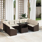 Sofa Set mit Kissen 10 pcs Braun und Creme Poly-Rattan