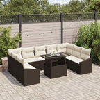 Sofa Set mit Kissen 10 pcs Braun und Creme Poly-Rattan