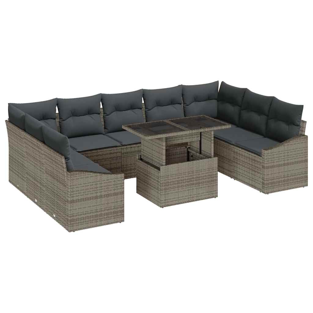 Sofa Set mit Kissen 10 pcs Grau Poly-Rattan