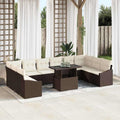 Sofa Set mit Kissen 11 pcs Braun und Creme Poly-Rattan