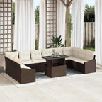Sofa Set mit Kissen 11 pcs Braun und Creme Poly-Rattan