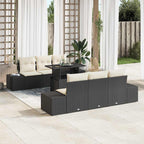 Sofa Set mit Kissen 7 pcs Schwarz und Creme Poly-Rattan