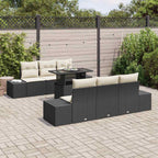 Sofa Set mit Kissen 7 pcs Schwarz und Creme Poly-Rattan