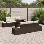 Sofa Set mit Kissen 7 pcs Braun und Creme Poly-Rattan