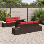Sofa Set mit Kissen 7 pcs Braun und Rot Poly-Rattan
