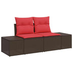 Sofa Set mit Kissen 7 pcs Braun und Rot Poly-Rattan