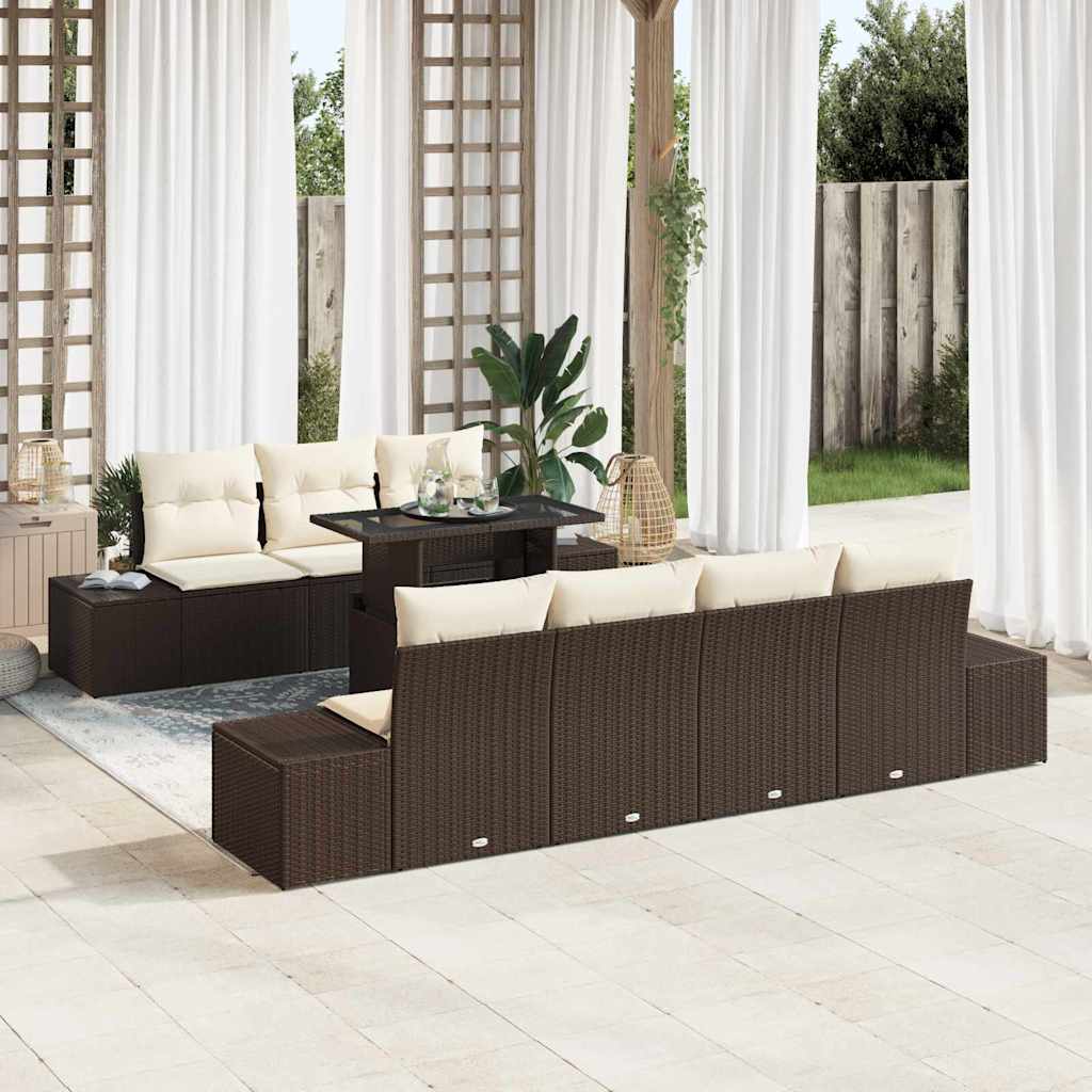 Sofa Set mit Kissen 8 pcs Braun und Creme Poly-Rattan