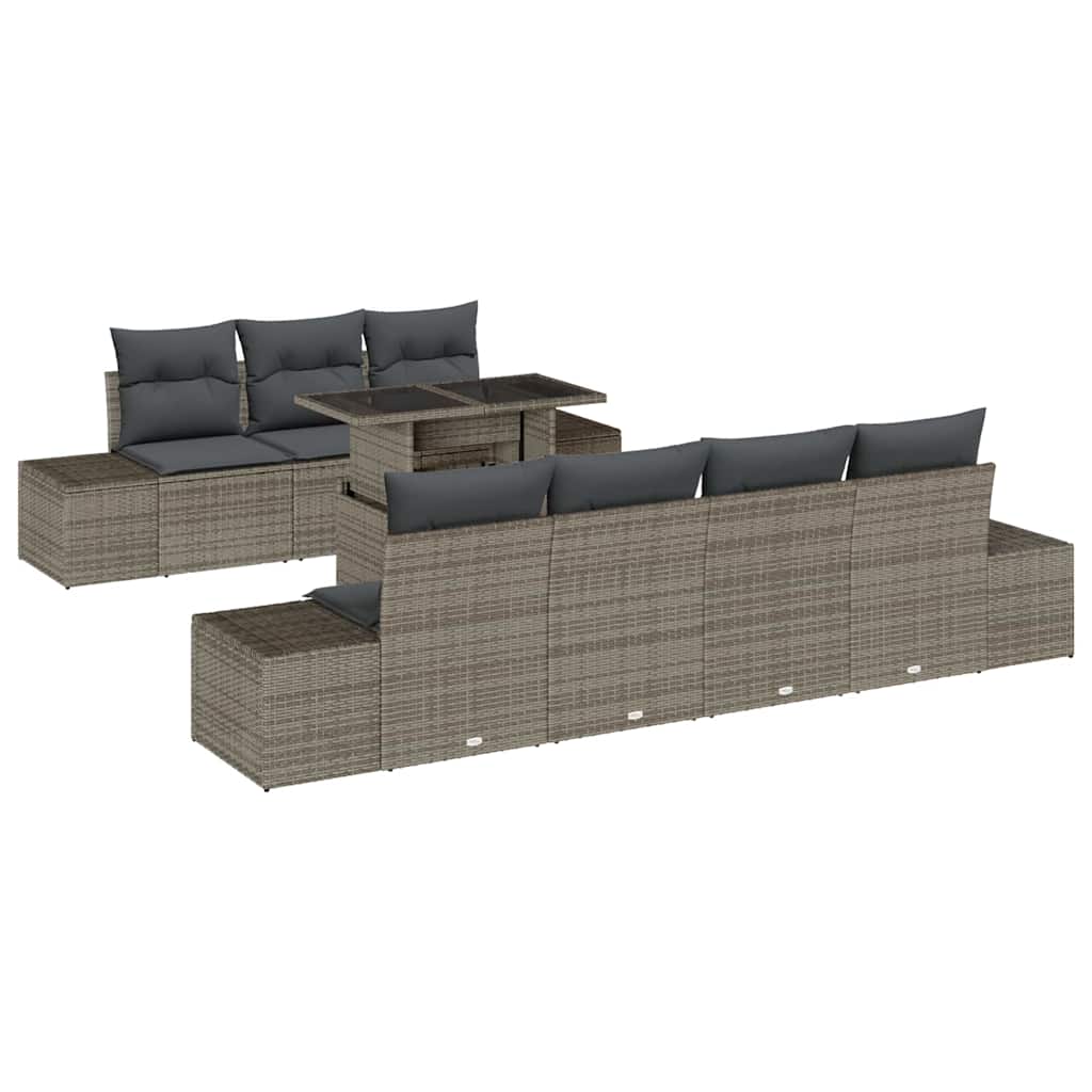 Sofa Set mit Kissen 8 pcs Grau Poly-Rattan