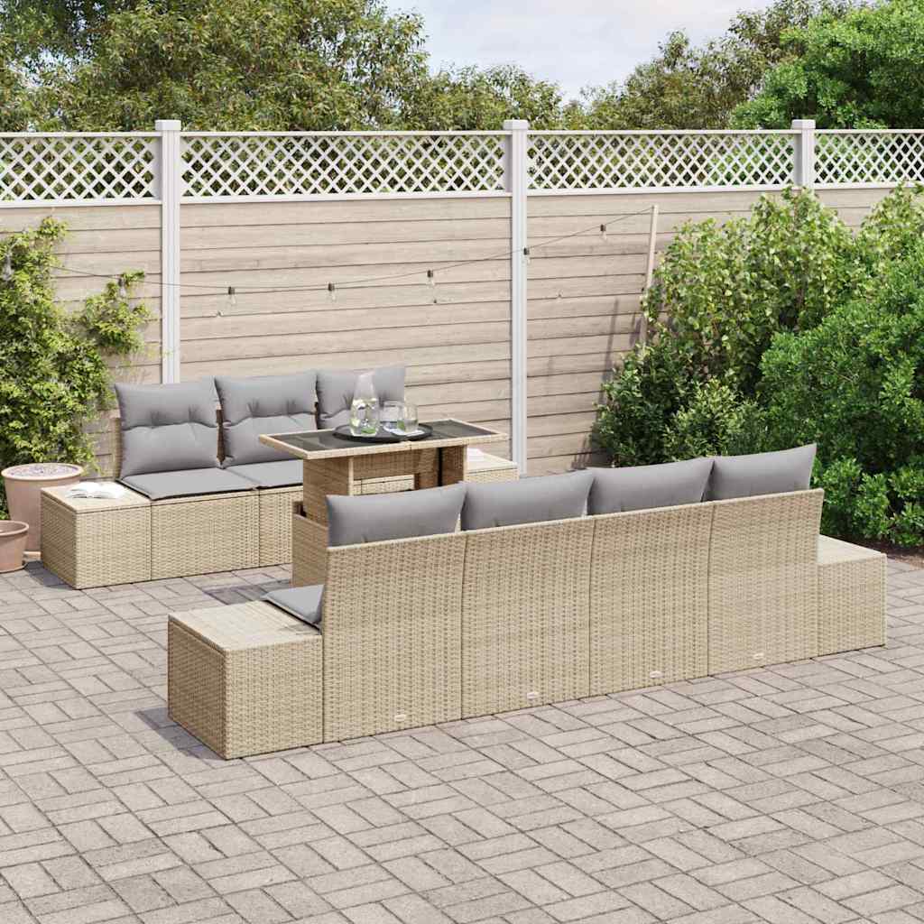 Sofa Set mit Kissen 8 pcs Beige und Hellgrau Poly-Rattan