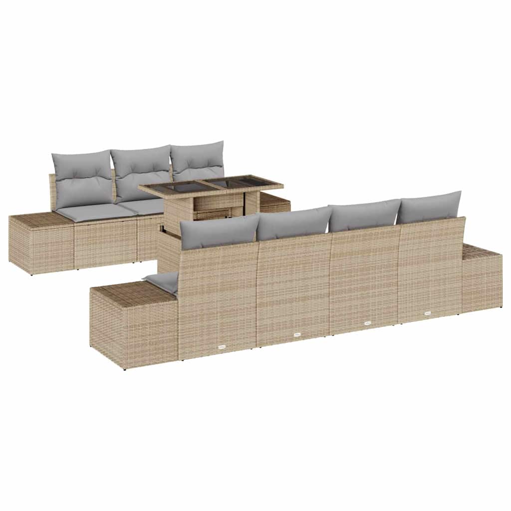 Sofa Set mit Kissen 8 pcs Beige und Hellgrau Poly-Rattan