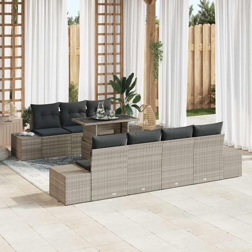 Sofa Set mit Kissen 8 pcs Hellgrau Poly-Rattan