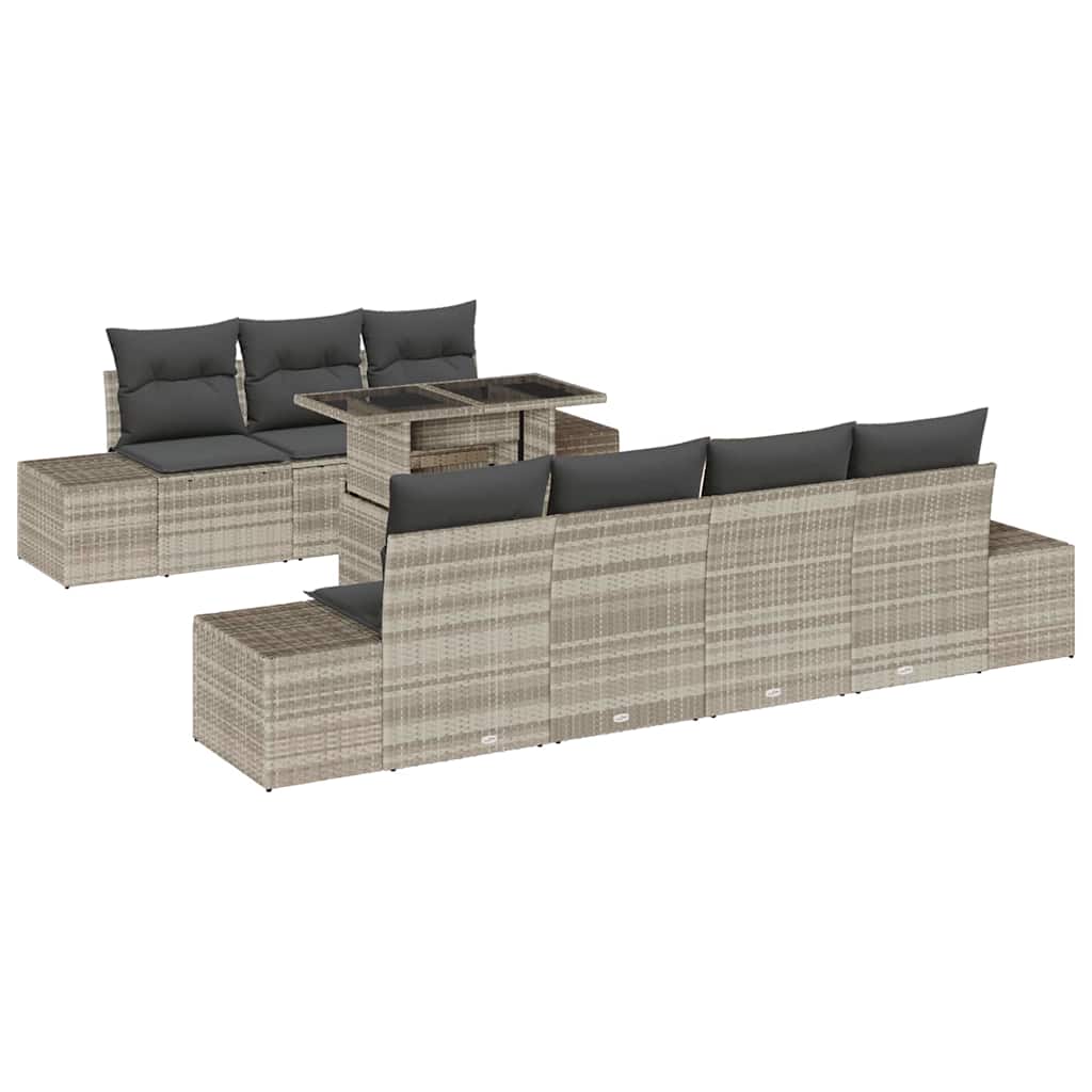 Sofa Set mit Kissen 8 pcs Hellgrau Poly-Rattan