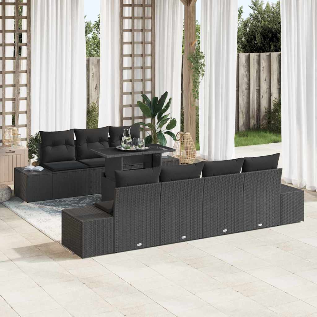 Sofa Set mit Kissen 8 pcs Schwarz Poly-Rattan