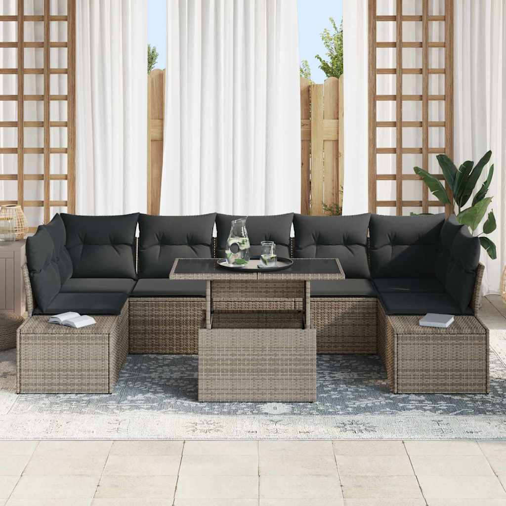 Sofa Set mit Kissen 8 pcs Grau Poly-Rattan