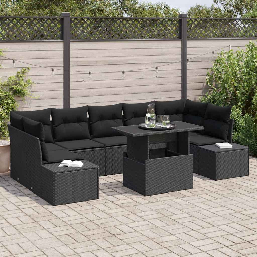 Sofa Set mit Kissen 8 pcs Schwarz Poly-Rattan