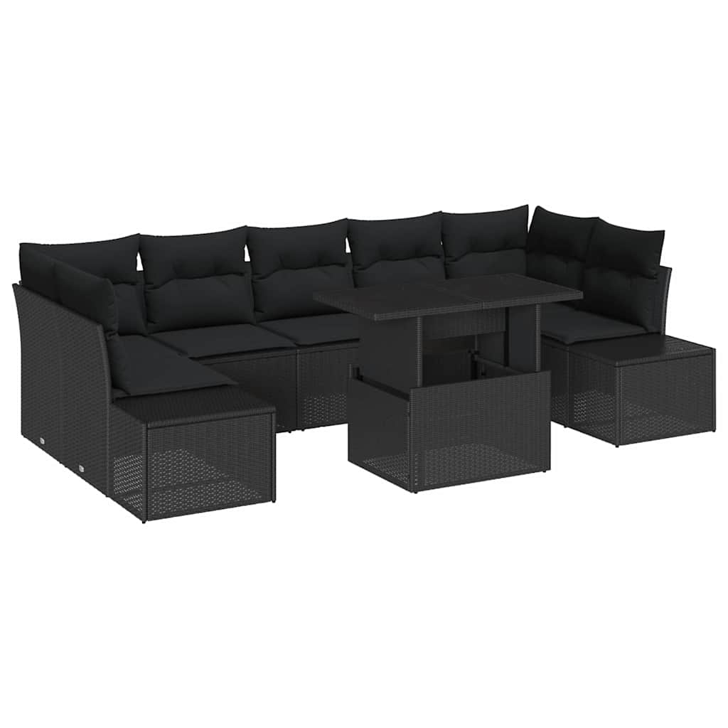 Sofa Set mit Kissen 8 pcs Schwarz Poly-Rattan