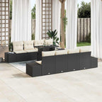 Gartensofa-set mit Kissen 9 pcs Schwarz und Creme Poly-Rattan