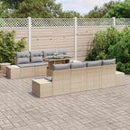 Gartensofa-set mit Kissen 9 pcs Beige und Hellgrau Poly-Rattan