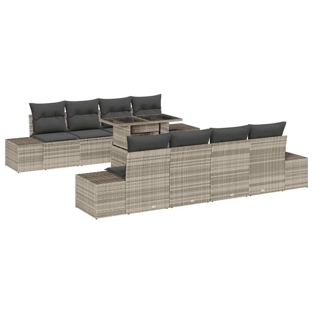 Gartensofa-set mit Kissen 9 pcs Hellgrau Poly-Rattan