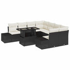 Gartensofa-set mit Kissen 9 pcs Schwarz und Creme Poly-Rattan