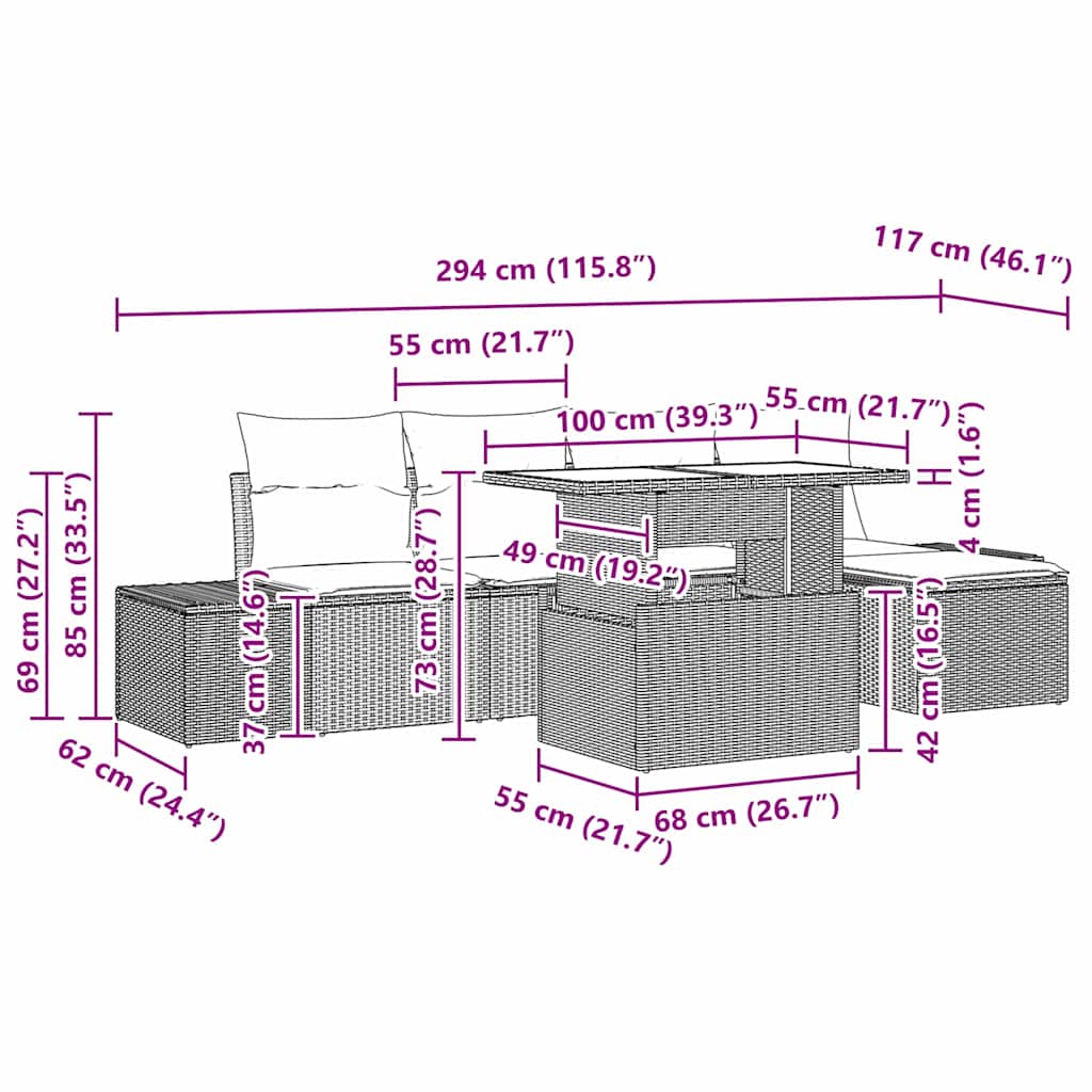 Gartensofa-set mit Kissen 6 pcs Hellgrau Poly-Rattan